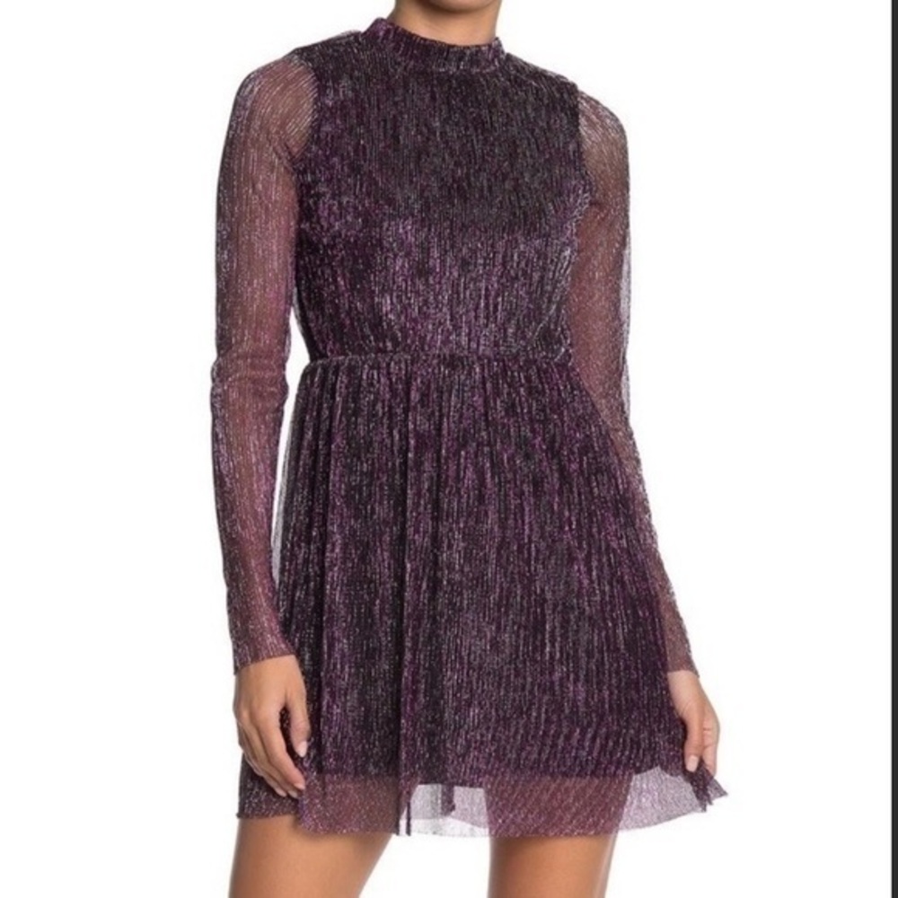 LOVE , FIRE  metallic shimmer mock neck mini dress -M